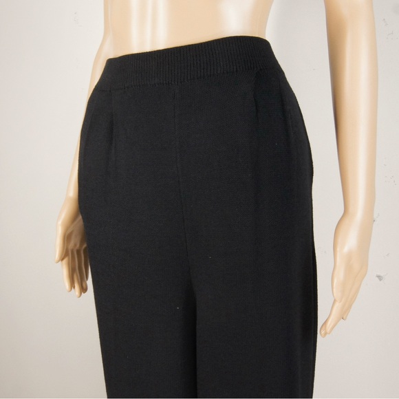 Vintage St. John Black Wool Knit High Rise Stretch Waist Leg Trouser Pants - Picture 2 of 5